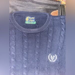Vineyard Vines Men's Dark Blue Cable Knit Crewneck Sweater